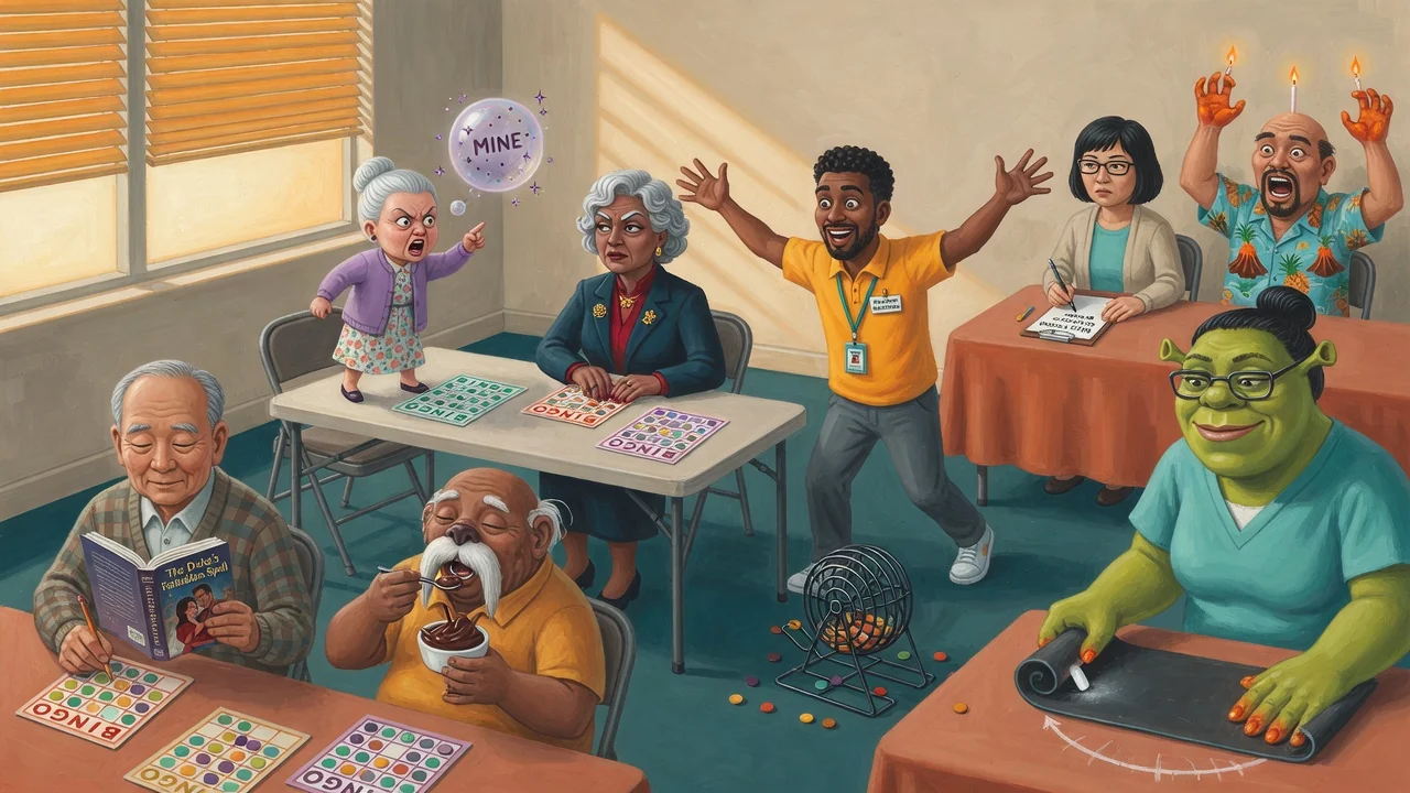 A harmless magical dispute breaking out during bingo at Sunset Dominion